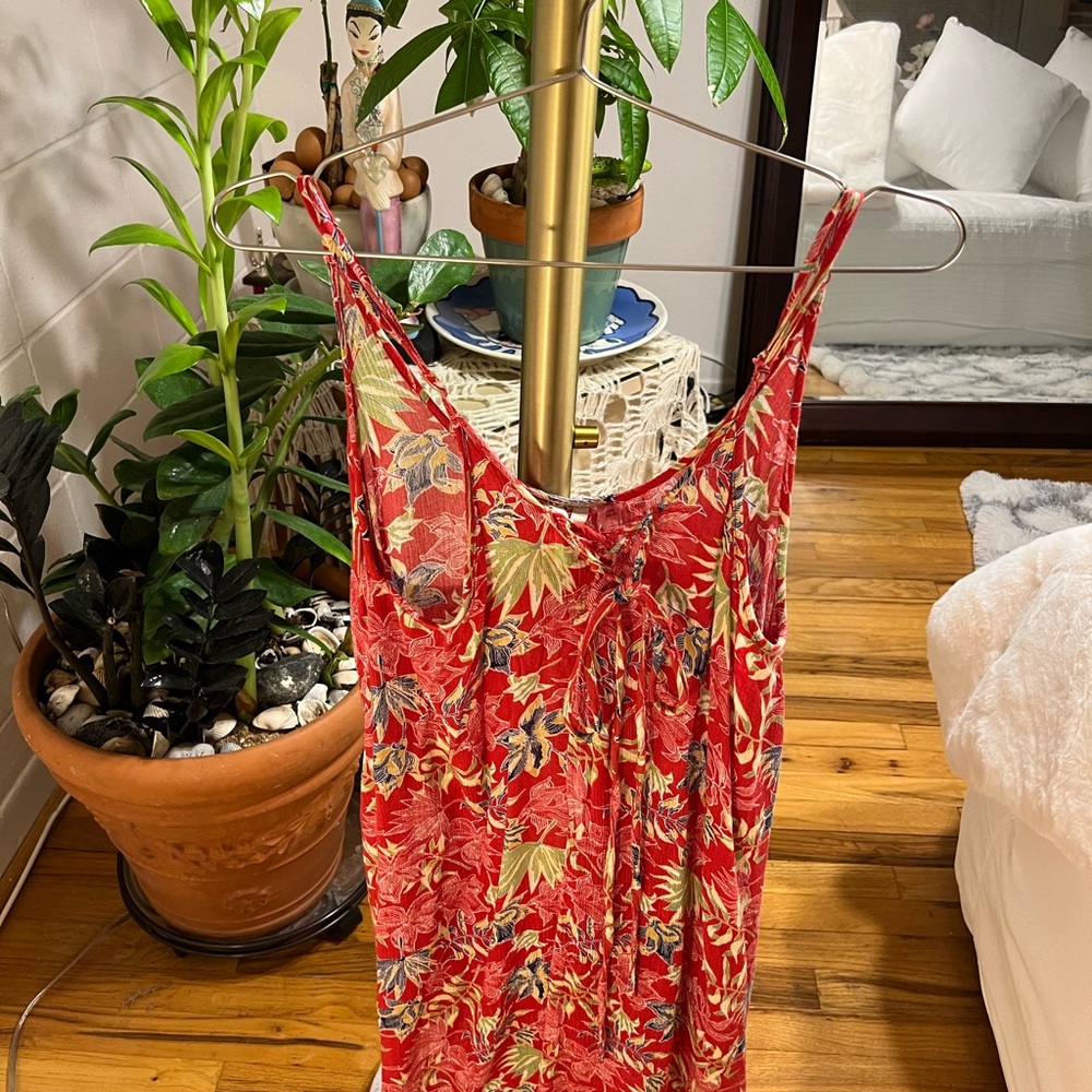 Roxy Red Floral Print Spaghetti Strap Dress Size Large